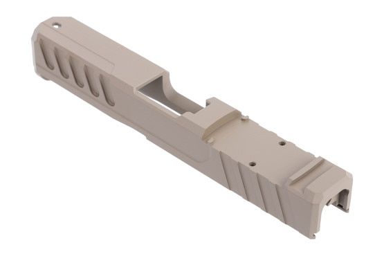 Stripped, optic ready slide for Glock 19, FDE.